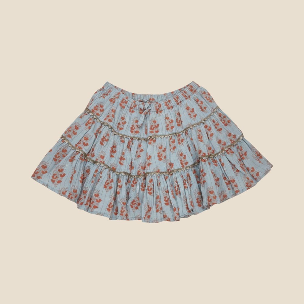 Pink Chicken Girls Blue Orange Floral Metallic Tiered Ruffle Skirt Size 3Y